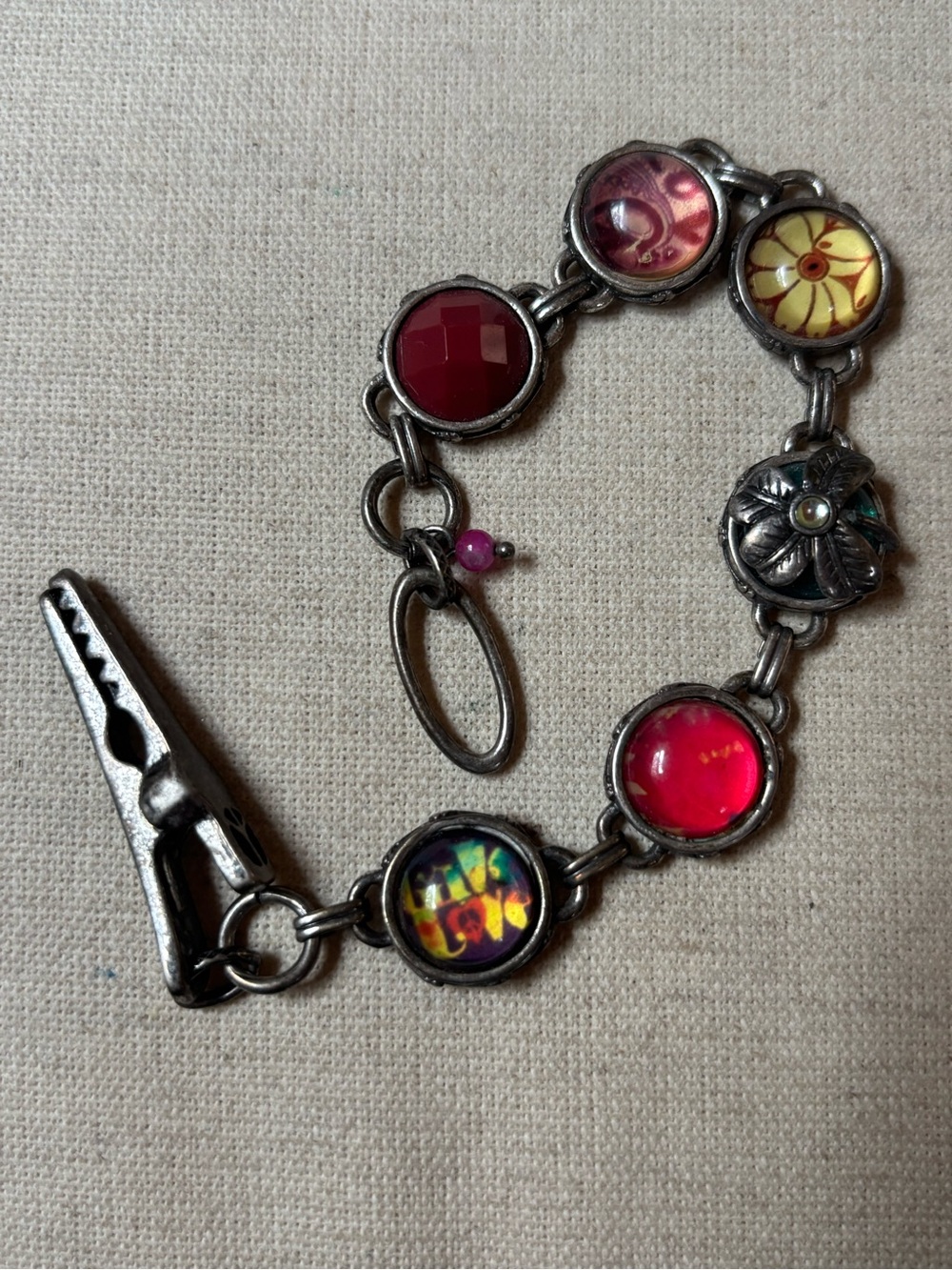 Luck Brand Clasp Round Silver Glass Mixed Media & Floral Links - Picture 2 of 13